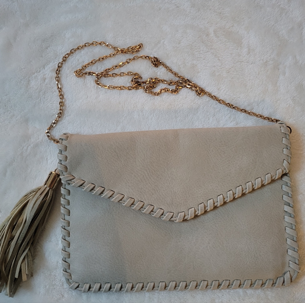 Bone Color Chain Strap Clutch